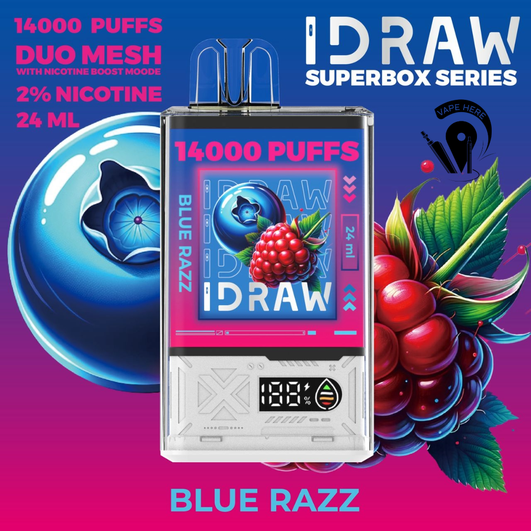 IDRAW SUPERBOX 14000 Puffs Disposable Vape Blue Razz UAE Abu Dhabi